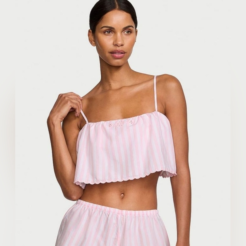 Victorias Secret Pretty Blossom Pink Strip Eyelet Cami- NWT